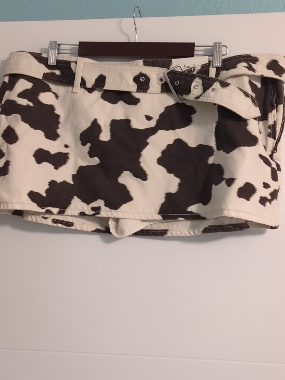 Abercrombie & Fitch Cow Or Camo Print Belted Mini Skort Cream & Brown Sz 14 - Picture 4 of 11